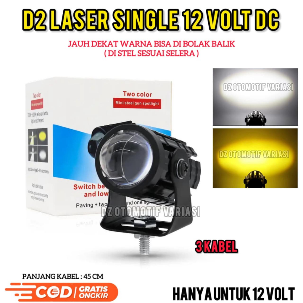 Lampu Tembak D2 Laser Mini Gun 2 Warna Putih Kuning DC 12 Volt /Lampu Sorot /D2 Laser Mini Universal