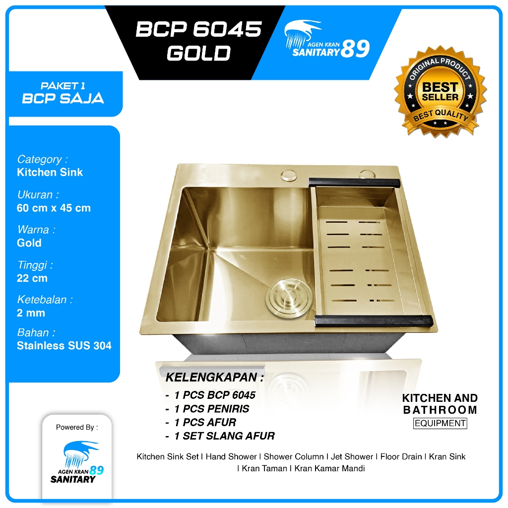 WASTAFEL CUCI PIRING/WASTAFEL CUCI PIRING STAINLESS/BAK CUCI PIRING 6045 GOLD SUS 304/BAK CUCI PIRIN