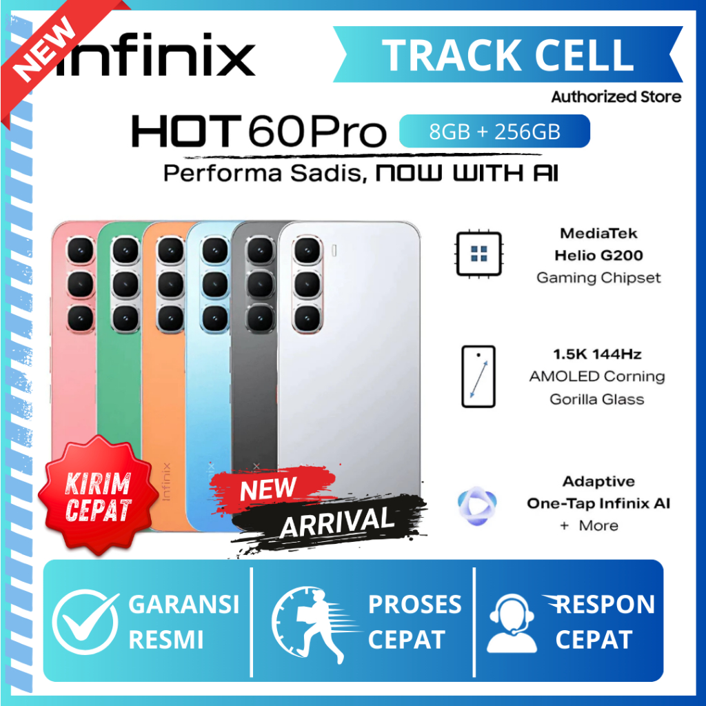 Infinix HOT 60 PRO 8/256GB MediaTek Helio G200 144Hz AMOLED HP Infinix Terbaru 2025 Garansi Resmi