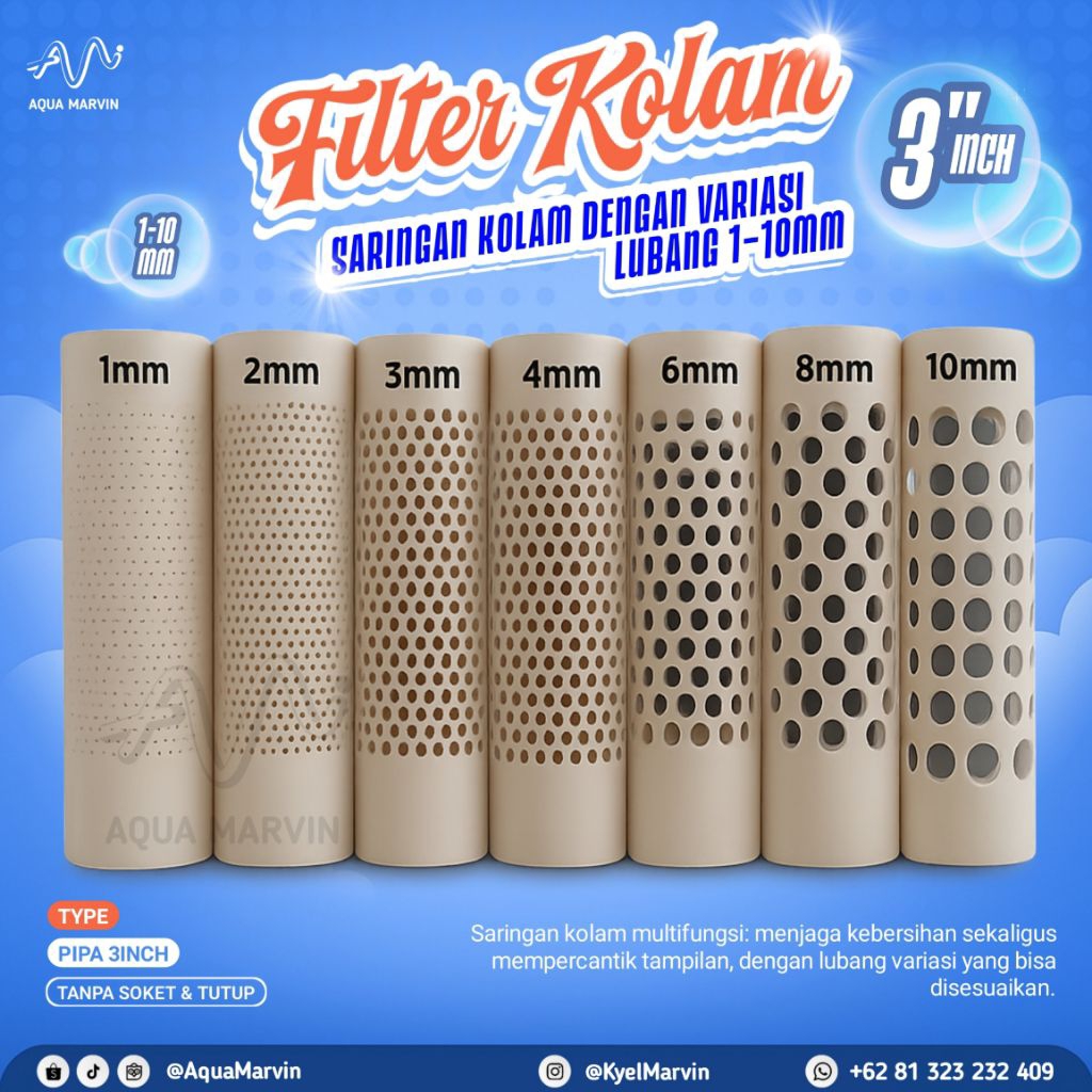Filter Pipa PVC 3 Inch (Tanpa Socket & Tutup) – Tabung Saringan Air Kolam Ikan Lele, Gurame, Benih &