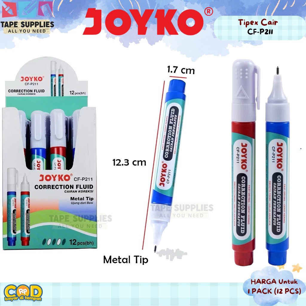 

(12 PCS) JOYKO Correction Fluid CF-P211 / Tipex Cair Pen Metal Tip