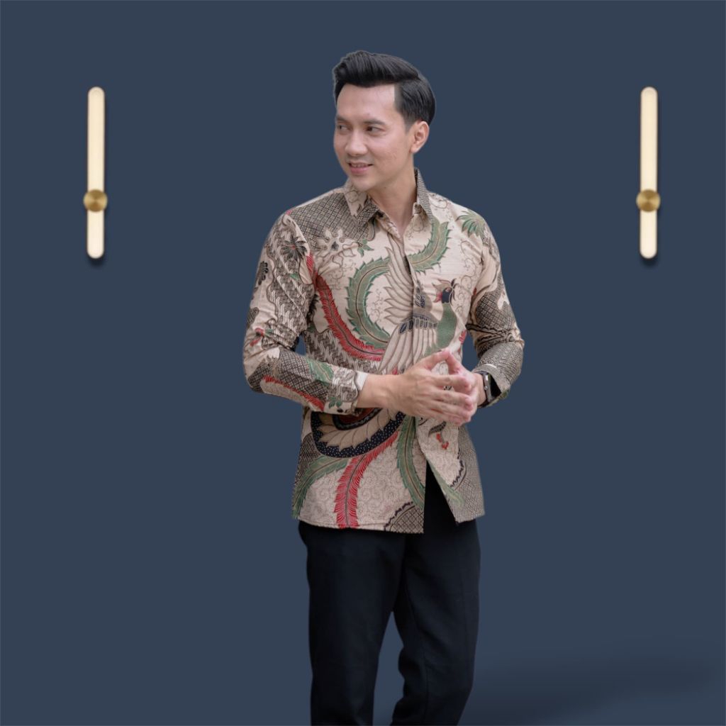 kemeja batik pria motif merak Hijau slimfit premium