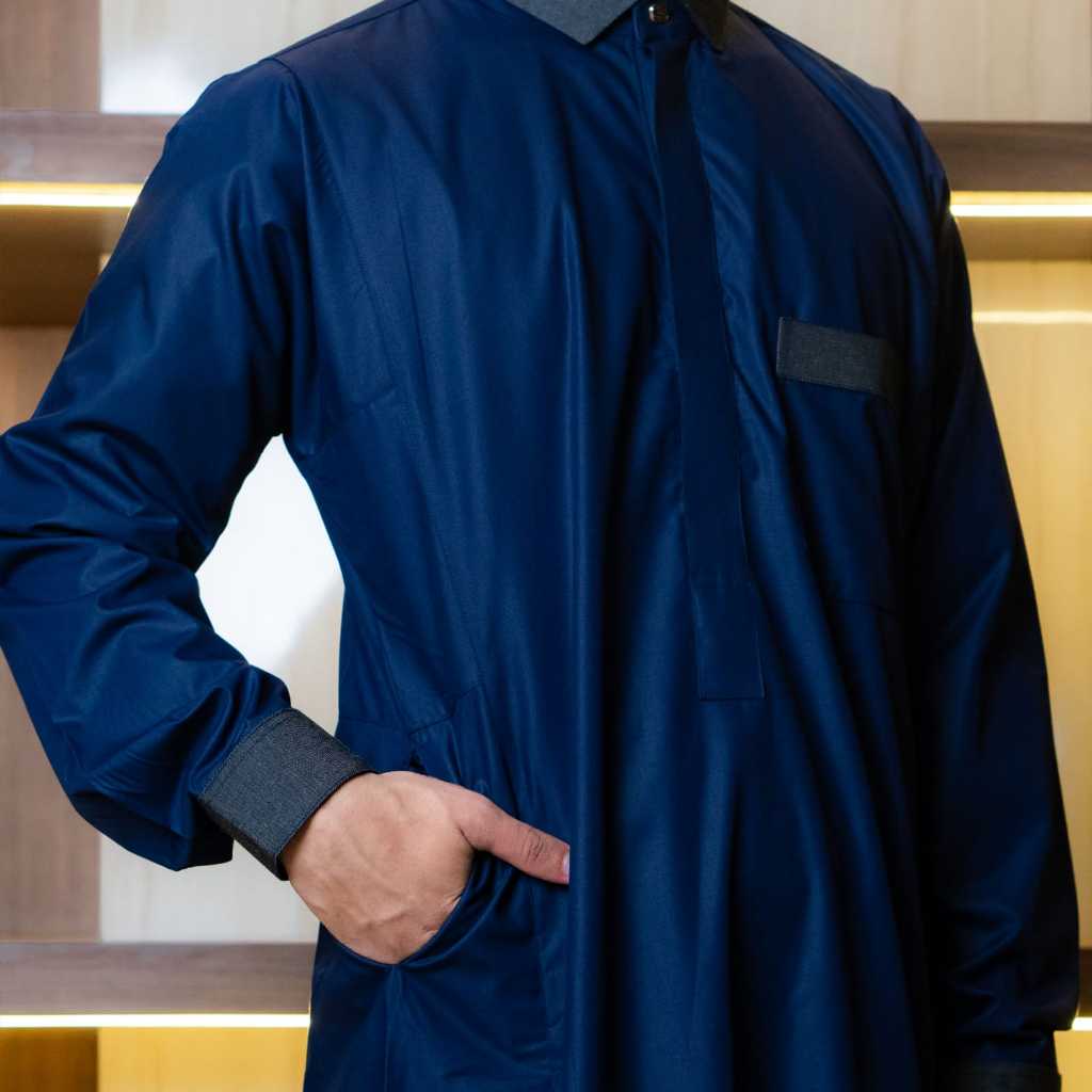 Jubah Gamis Pria Kombinasi Tayassar Navy