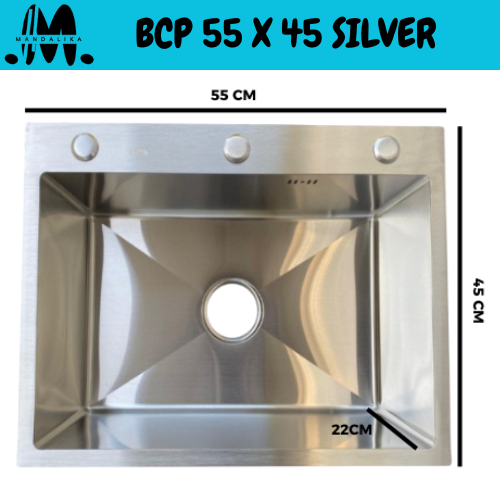 Bak Cuci Piring 1 Lubang Stainless Steel 5545 Dof Anti Karat Anti Kelupas Komplit Peredam Suara set 