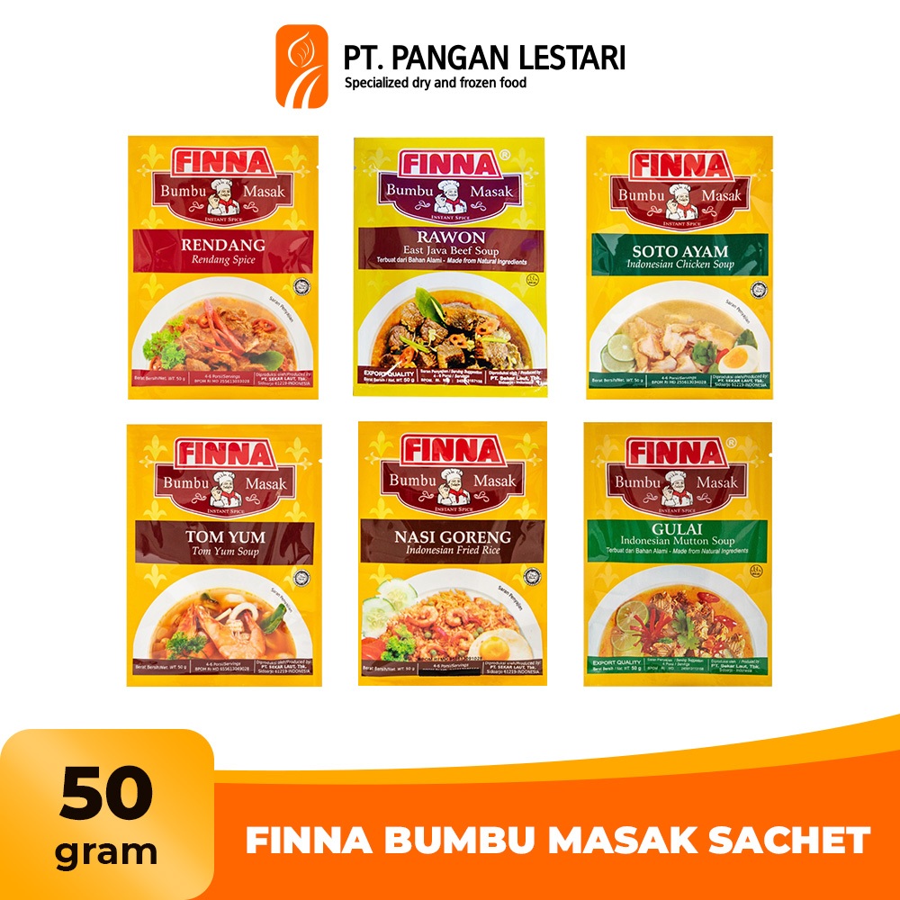 

Finna Bumbu Masak Sachet 50gr - Bumbu Saset Rendang, Tomyum, Soto, Gulai, Opor
