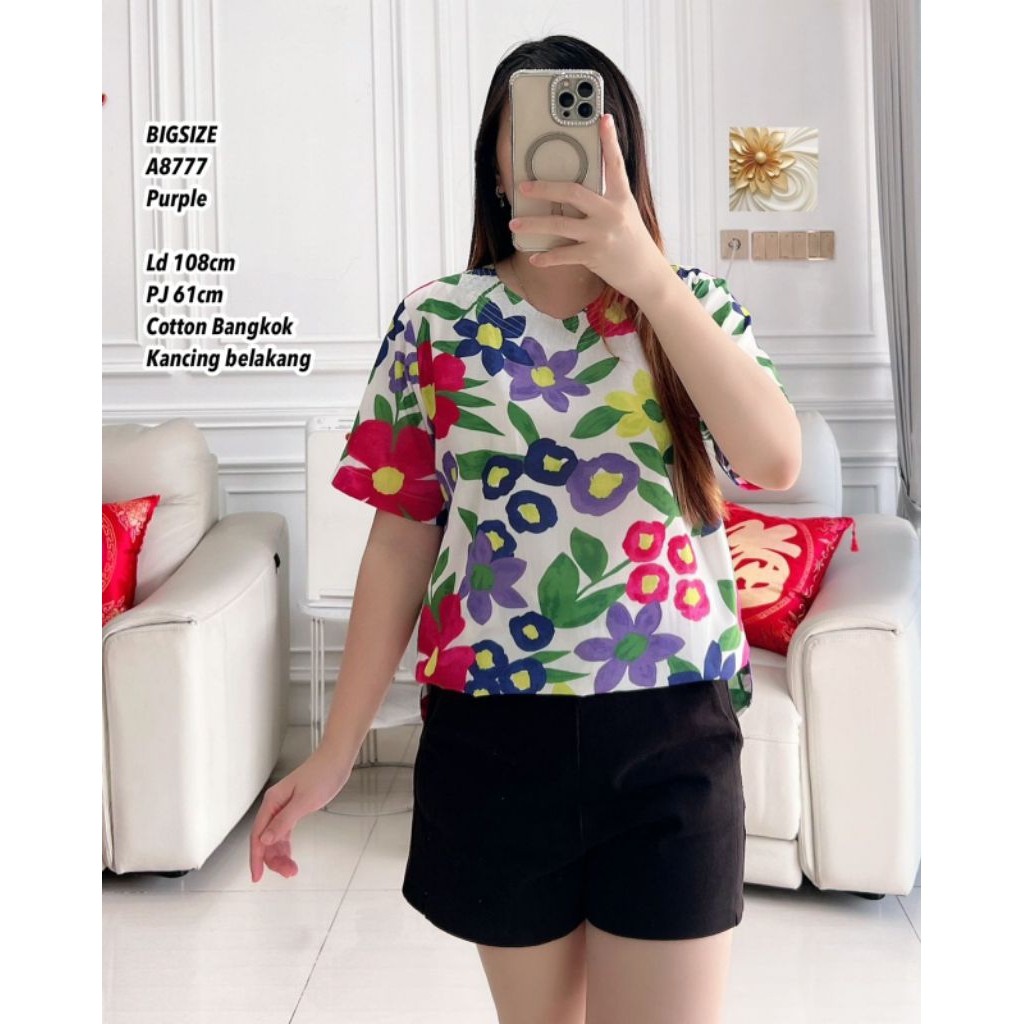 BIG SIZE BLOUSE KATUN BANGKOK MOTIF BUNGA