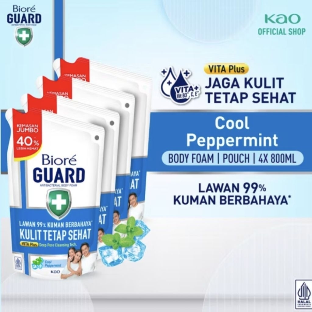Biore Guard Cool Peppermint / Energetic Cool Isi Ulang 800ml four pack (AD's Shop) Sabun mandi cair 