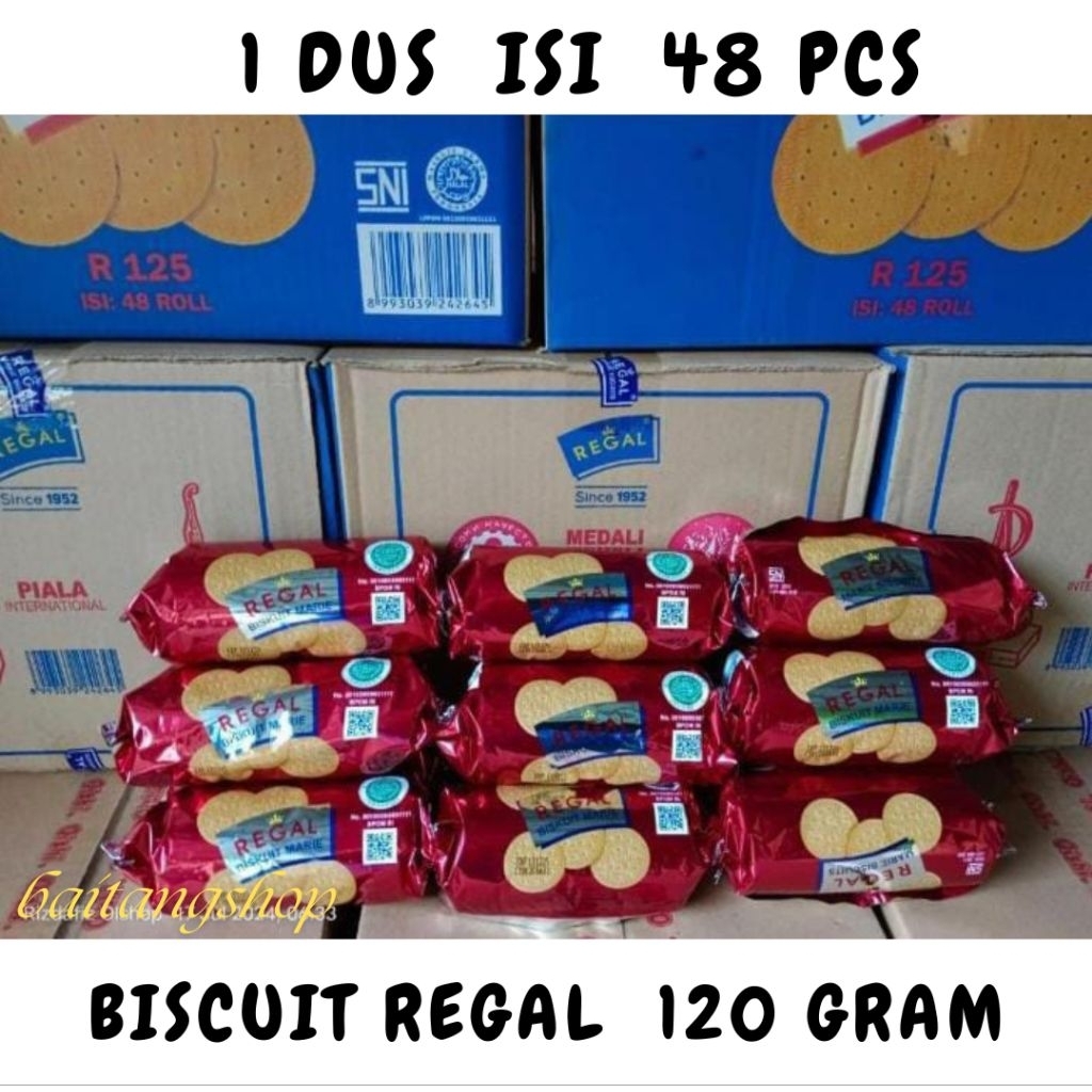 

Biskuit Marie Regal 120 gram 1 Dus isi 48 Pcs