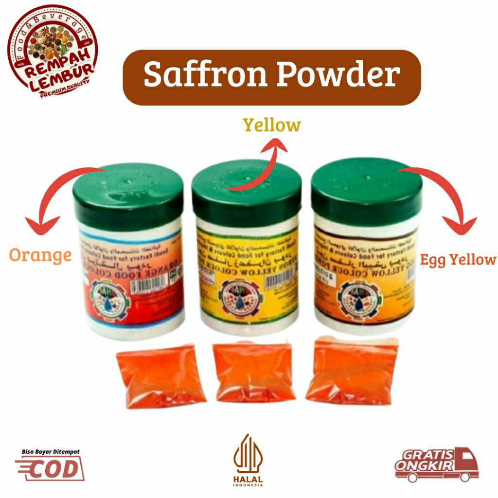 

Saffron Powder / Saffron Bubuk Pewarna Makanan Khas Arab Repack 10 Gr Yellow ,Egg Yellow dan Orange
