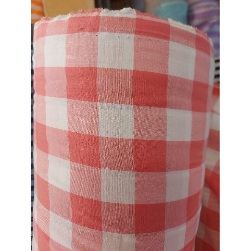 kain katun kotak premium  - kain katun kotak besar  - kain katun kotak yandet  ( pink ) j