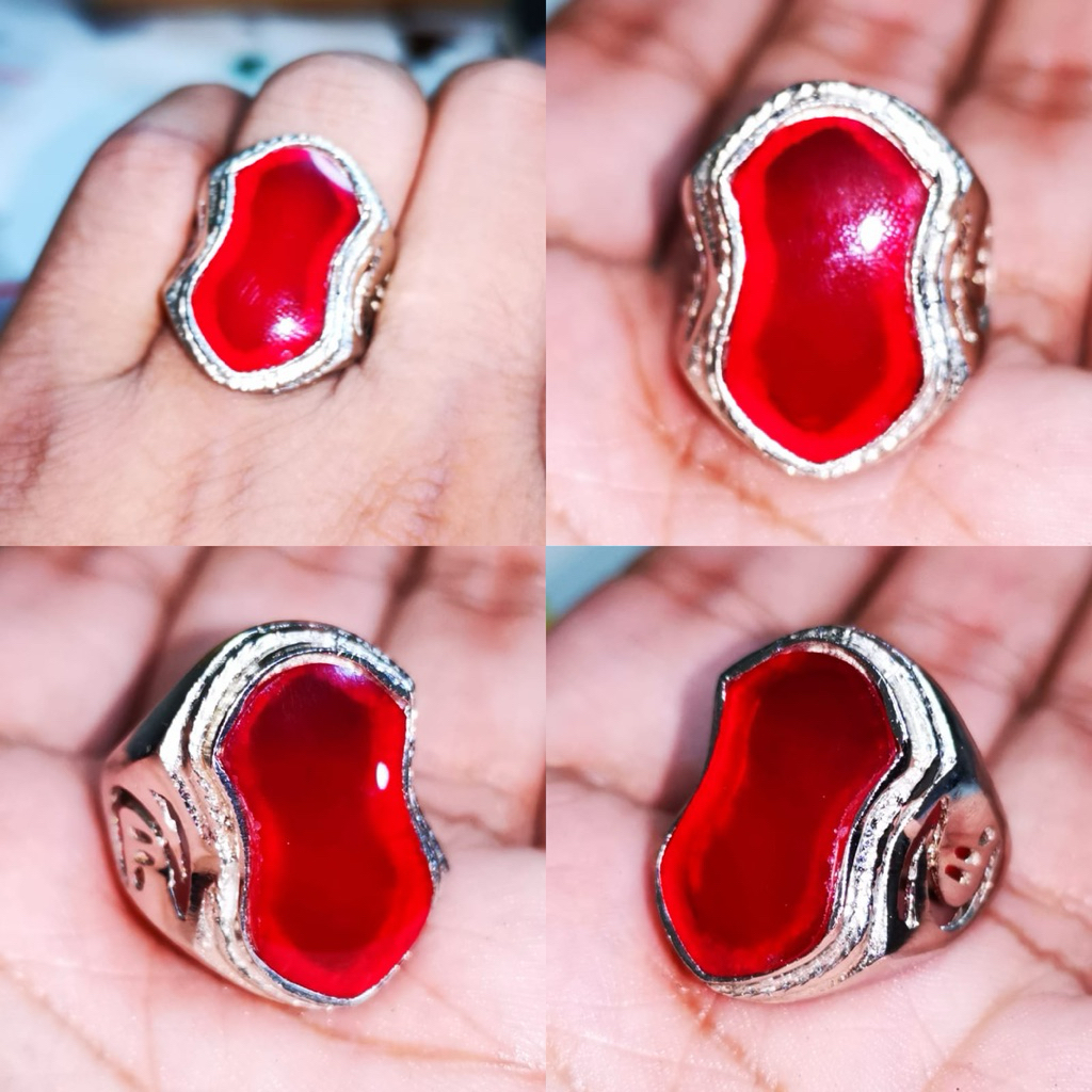 Cincin Batu Akik Asli Natural Red Baron Bengkulu Chalchedony Terompah Merah Darah Kristal n