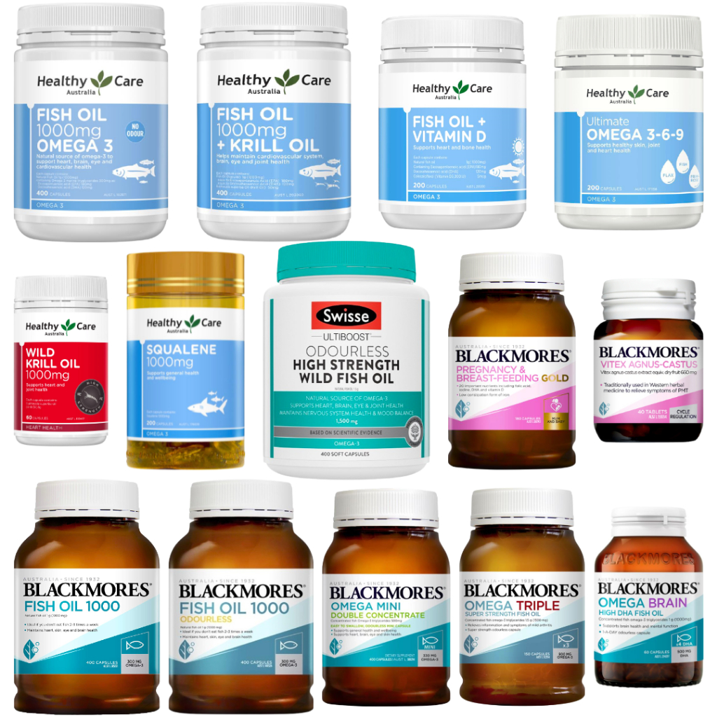 Healthy Care Fish Oil 1000mg 400 Capsules Omega 3 6 9 200 Wild Krill 60 Vitamin D 369 Squalene 1000m