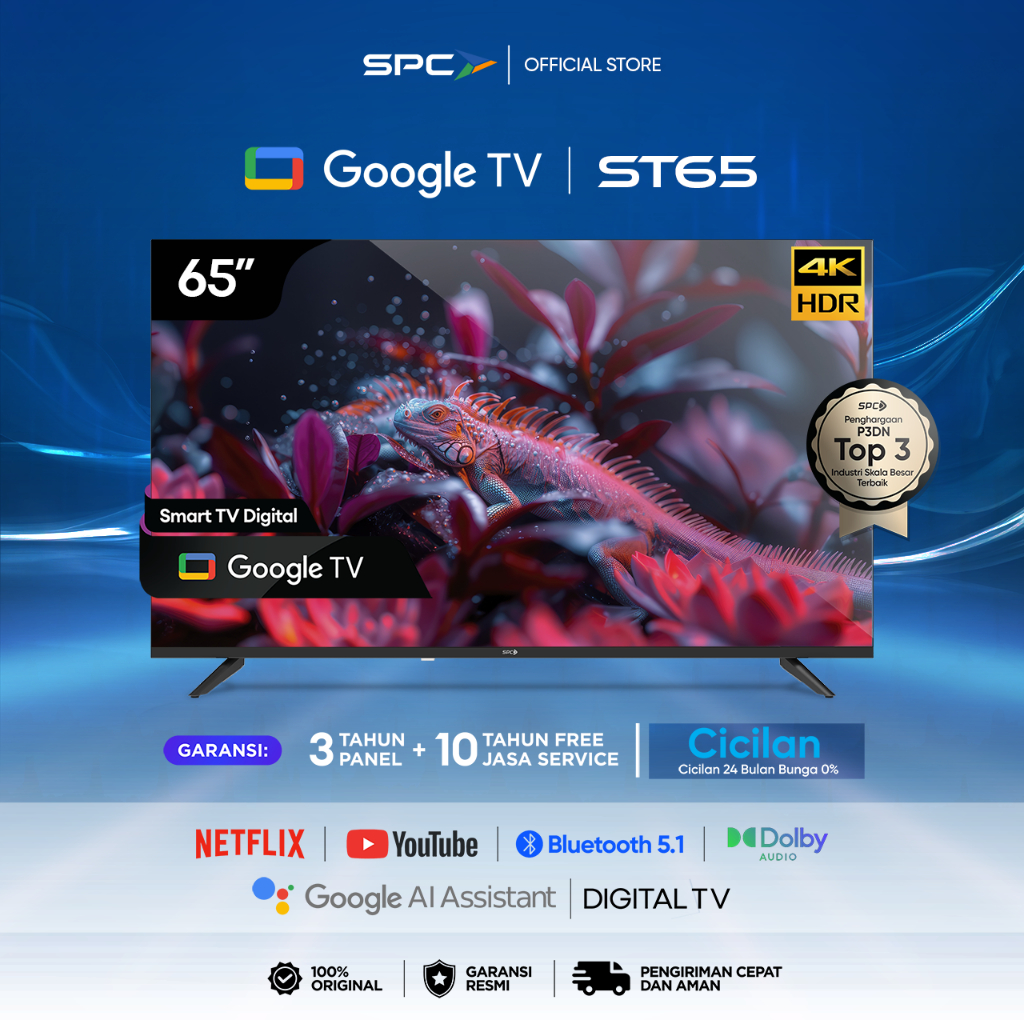 SPC Smart TV 65 inch ST65 | Google TV 65 inch | Smart TV 4K UHD | Dolby Audio | Google Assistant | D