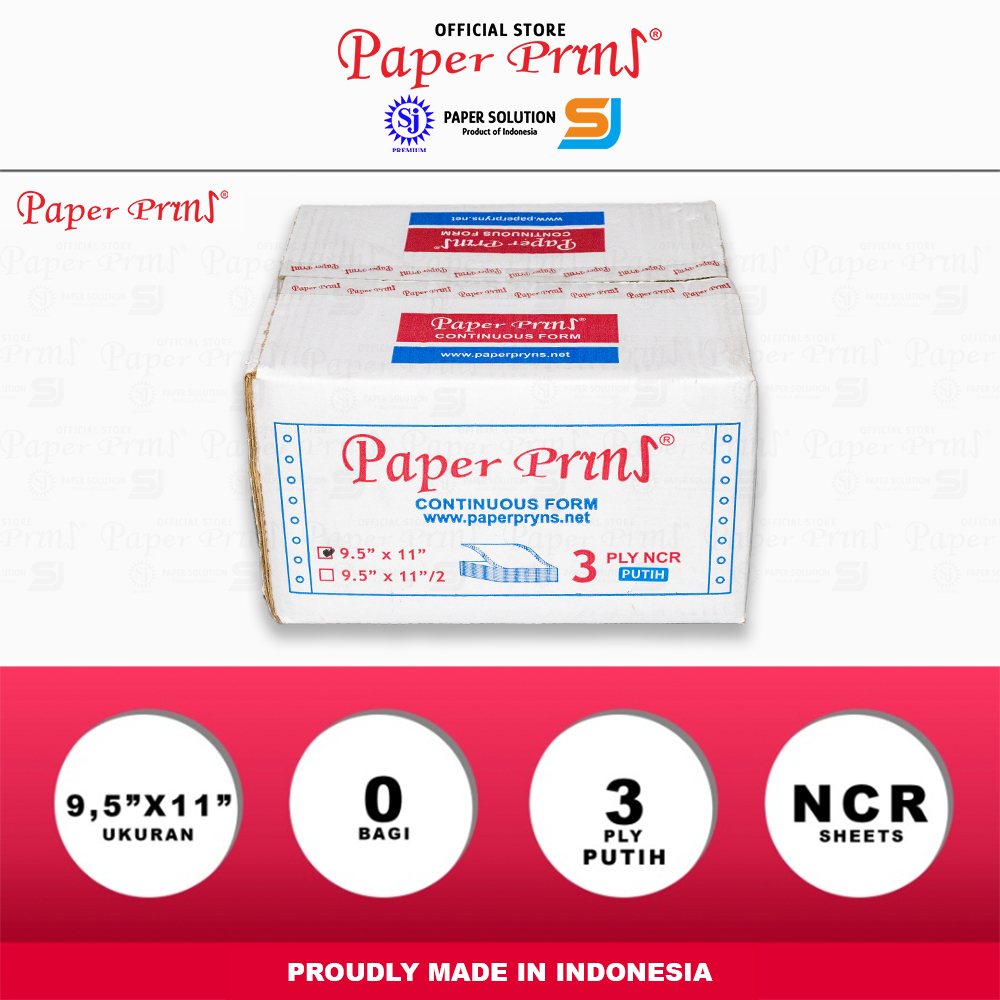 

Paperpryns Kertas Continuous Form 3PLY NCR PUTIH 9,5" x 11