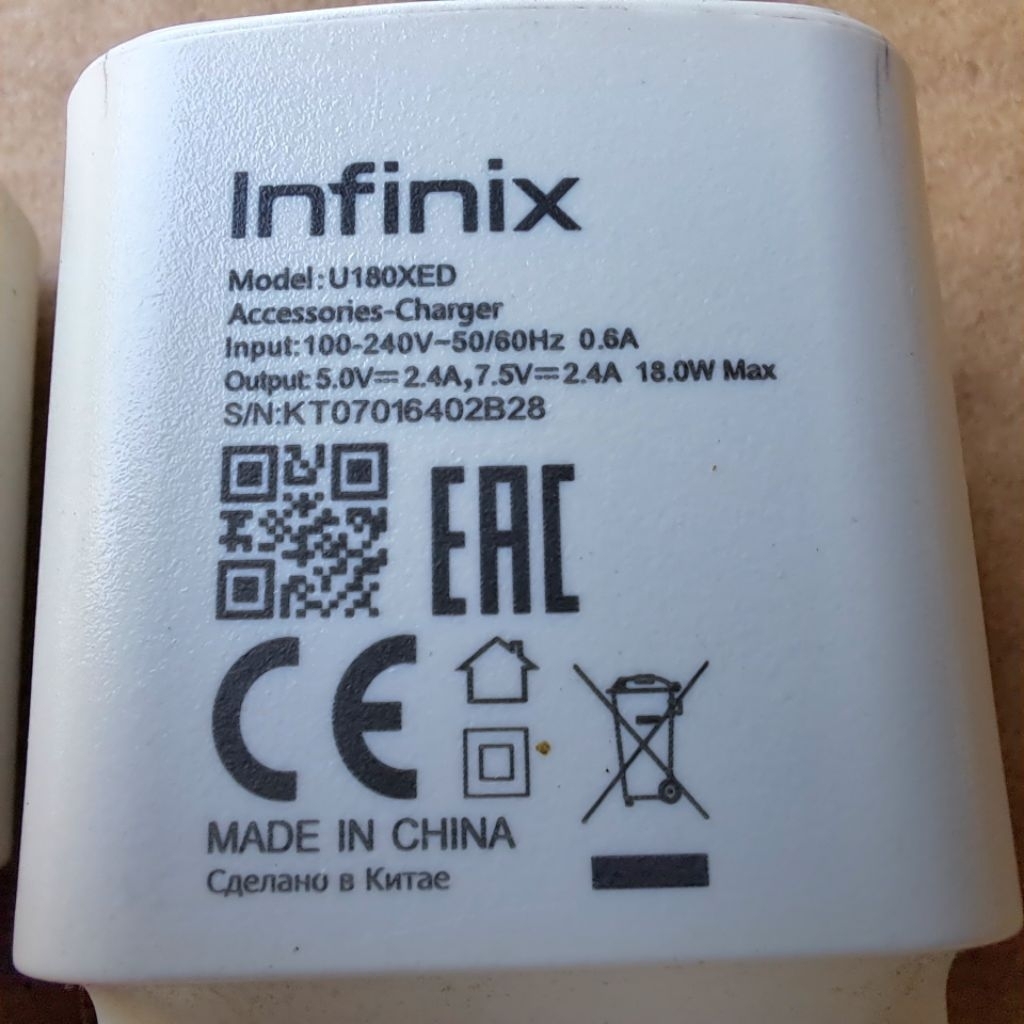 Kepala Charger Infinix 18watt / Itel 18watt Jaminan Ori 100% Bekas Garansi