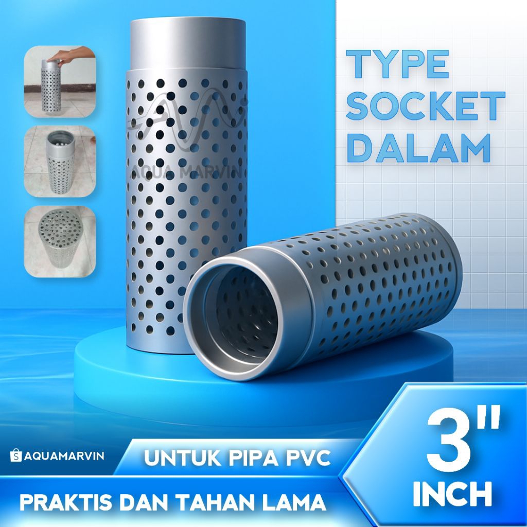 (D) Soket Dalam 3" inch Pipa Filter Paralon 3" Inch Pembuangan Air Kolam | Filter Pembuangan Kolam /
