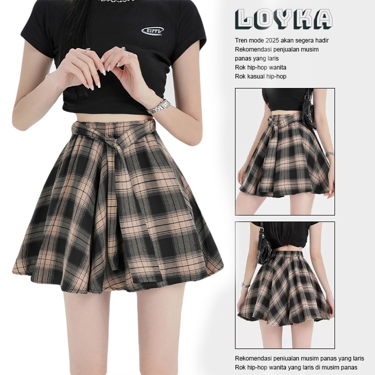 Loyka Rok Korean Style Kotak Fashion Wanita Korea Mini Skirt Rok Pendek Kemeja Kotak-kotak Rok Pende
