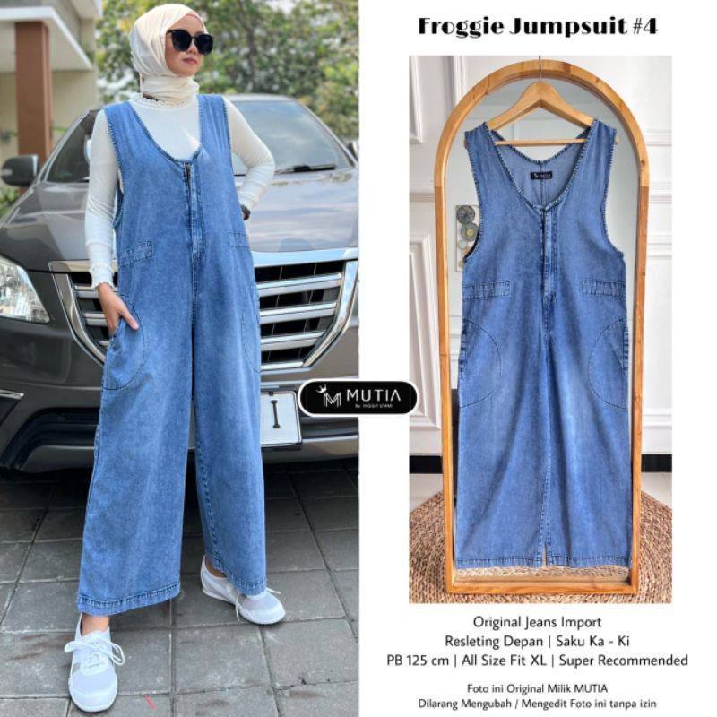 Jumpsuit Jeans Wanita Jumbo Froggie Overall Denim Import – Casual Long Pants Fit XL