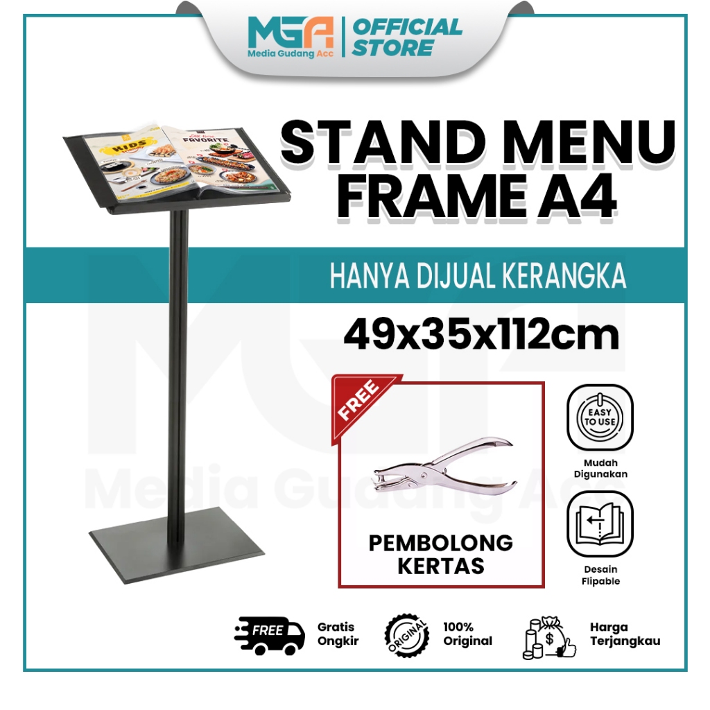 

Stand Menu Frame A4 | Rak Display Menu Restoran & Café | Flip Sign Holder Aluminium Tinggi 100cm