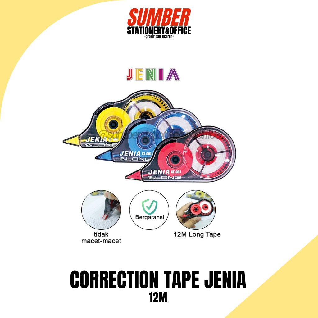 

Correction Tape Jenia 12 Meter - Tip Ex Kertas Lebih Ekonomis [1 Pcs] (J-CT-12)