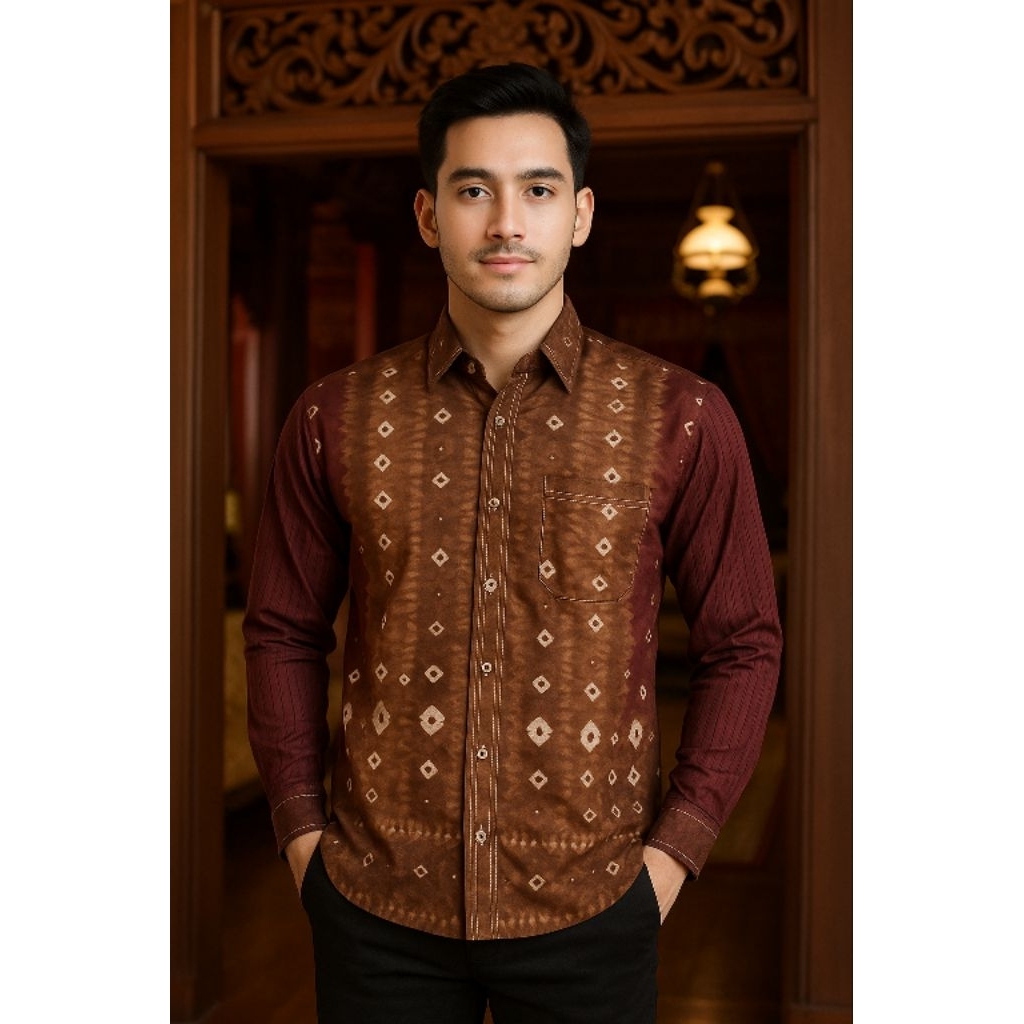 Kemeja Pria Lengan Panjang Jumputan Gamboo Benang Semox