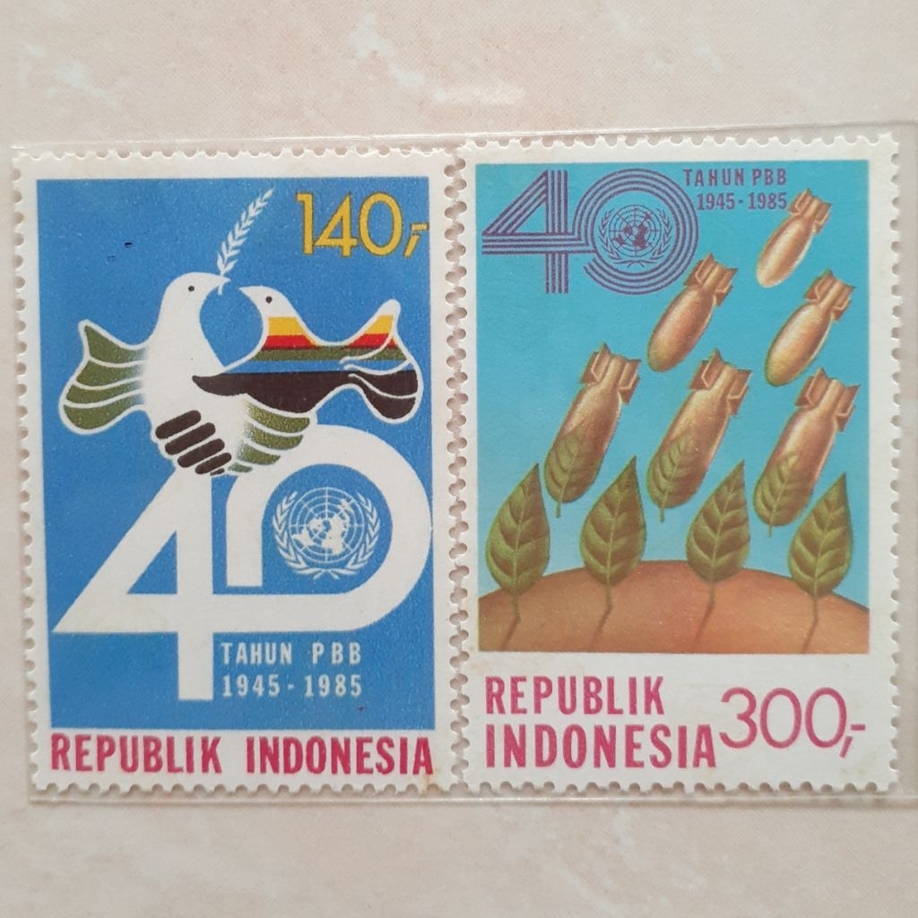 

Perangko Indonesia 40 Tahun PBB Tahun 1985 set lengkap 2pcs
