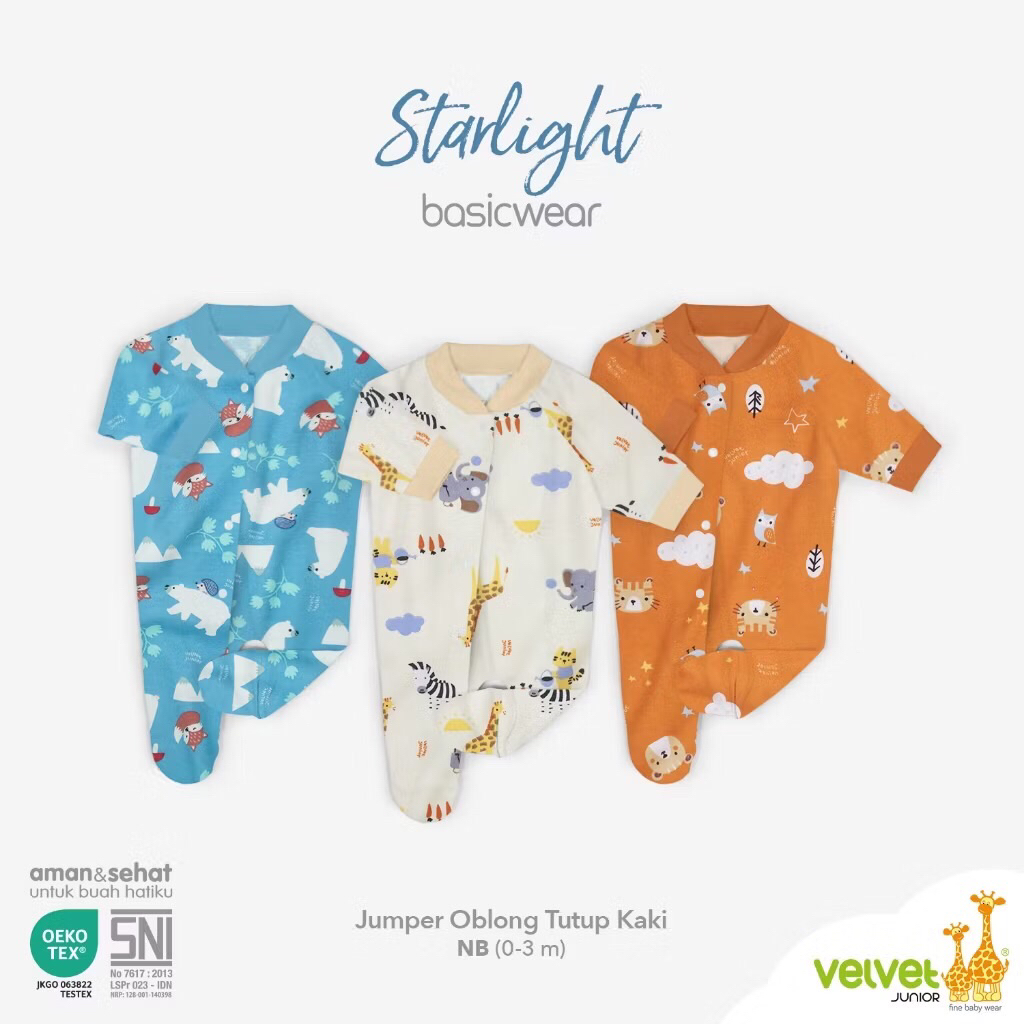 Velvet Jumper Panjang Tutup Kaki Newborn Starlight