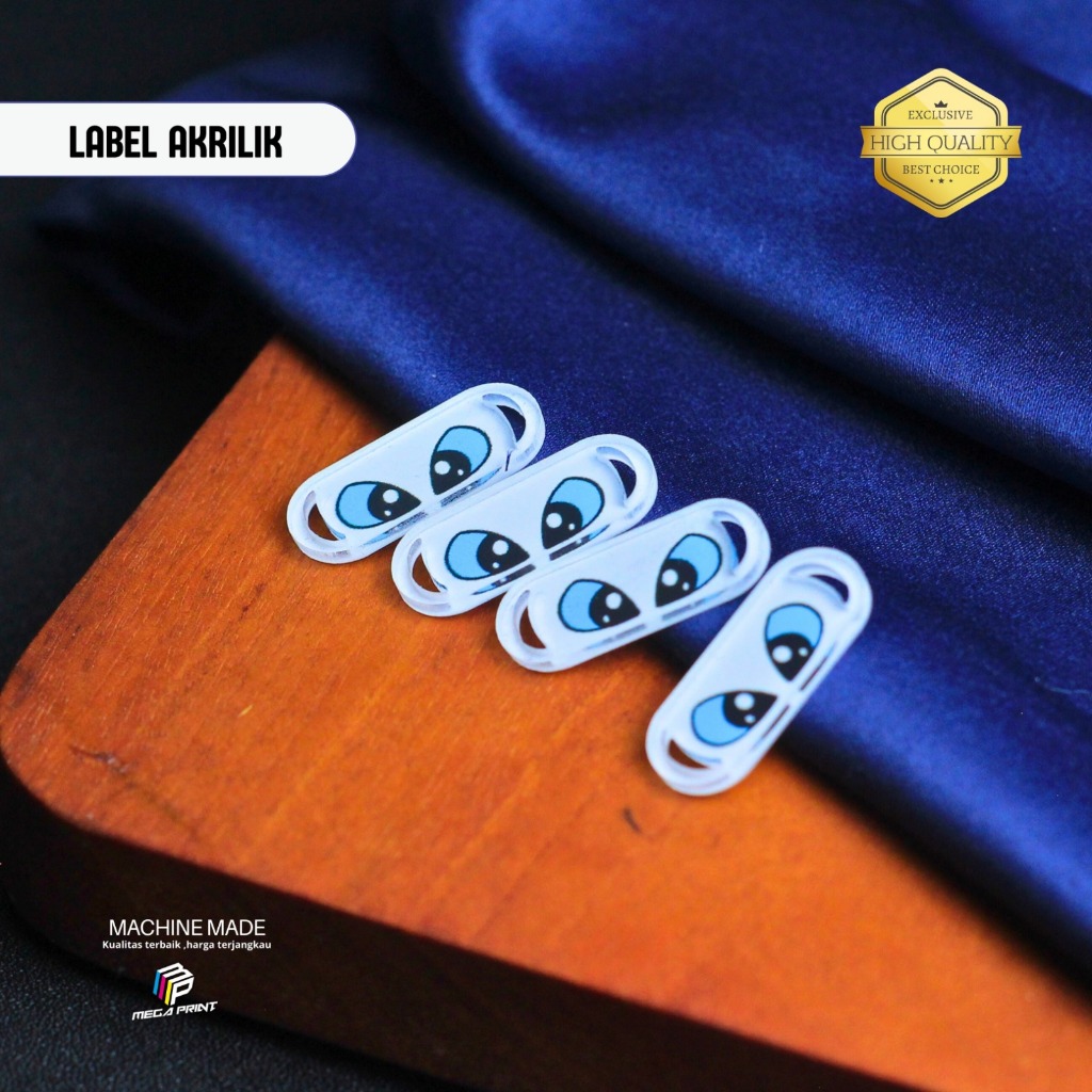

label akrilik full warna / label akrilik custom bentuk dan warn / label akrilik premium
