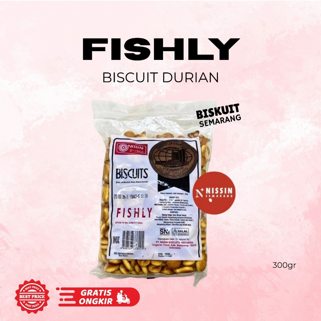 

Nissin Biskuit Fishly 500gr/300gr Biskuit Kering Rasa Durian