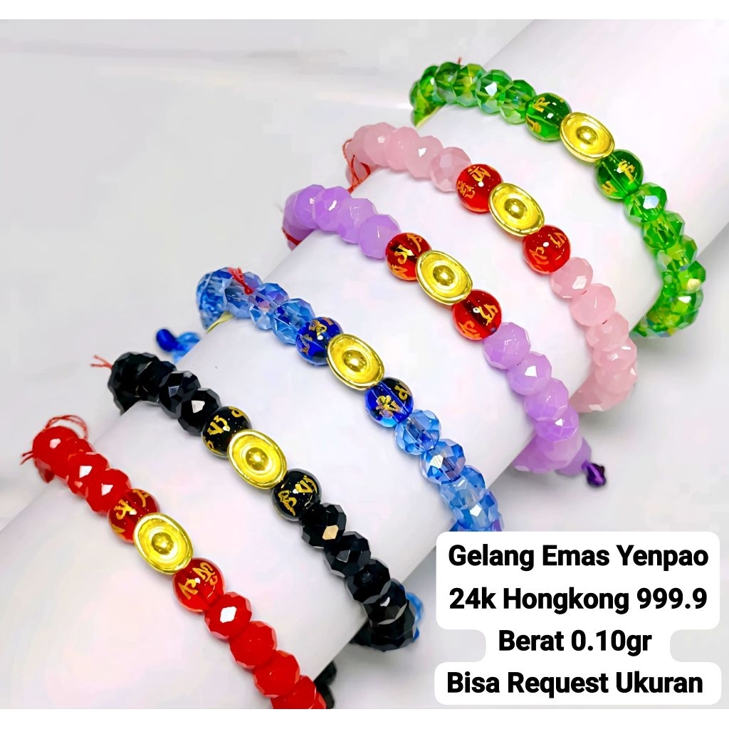 Gelang Emas Emas Yenbao 24k Hongkong 999.9 Batu Crystal