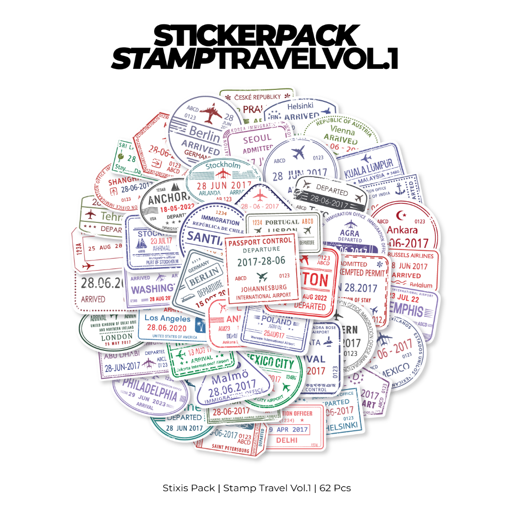

[READY] STICKER PACK | STAMP TRAVEL VO.1 | 62 PCS | KISSCUT | WATERPROFF | STIXIS.MARKET
