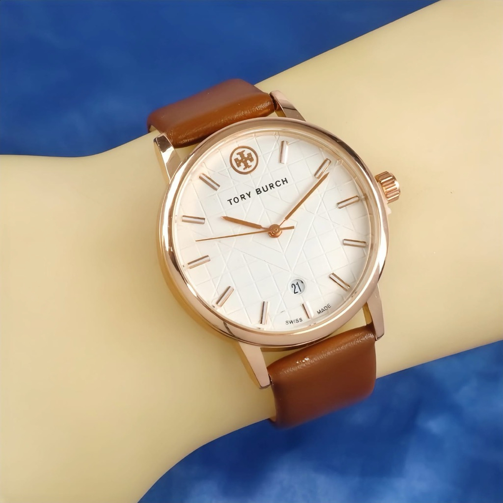 Jam Tangan Premium Wanita Tory Burch ( FREE SET ) Tangal Aktif Tali Kulit