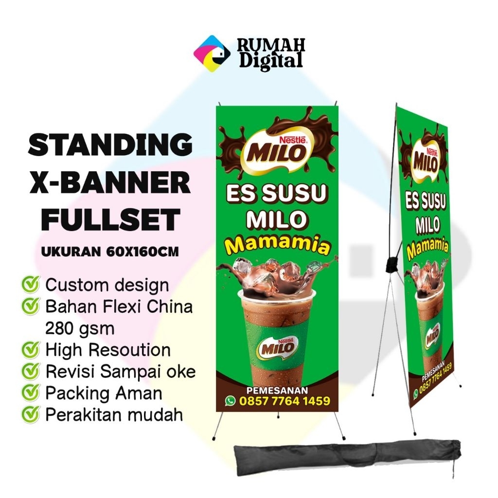 X banner standing Fullset ukuran 60x160 | X banner jualan | Standing banner