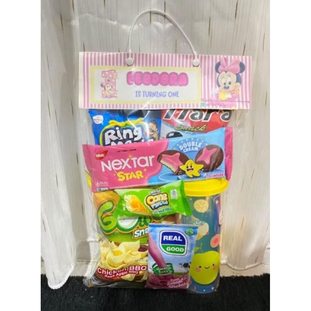 

Ready Instan - goodie bag snack tenteng pakett Botol Minum + Snack Ultah Anak ulang tahun jajan Paket Hampers
