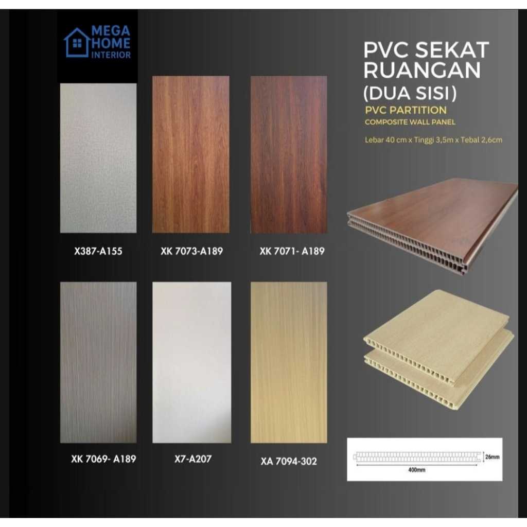 PVC Sekat Ruangan Dua Sisi/Partisi Dinding PVC – Wall Panel Motif Kayu & Polos