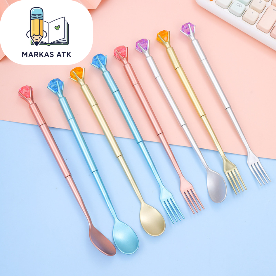 

Pena Gel Unik Bentuk Sendok Garpu Kristal Bolpen Lucu Imut Tinta Hitam Alat Tulis Kantor Sekolah Gemoy Koleksi Souvenir Murah COD