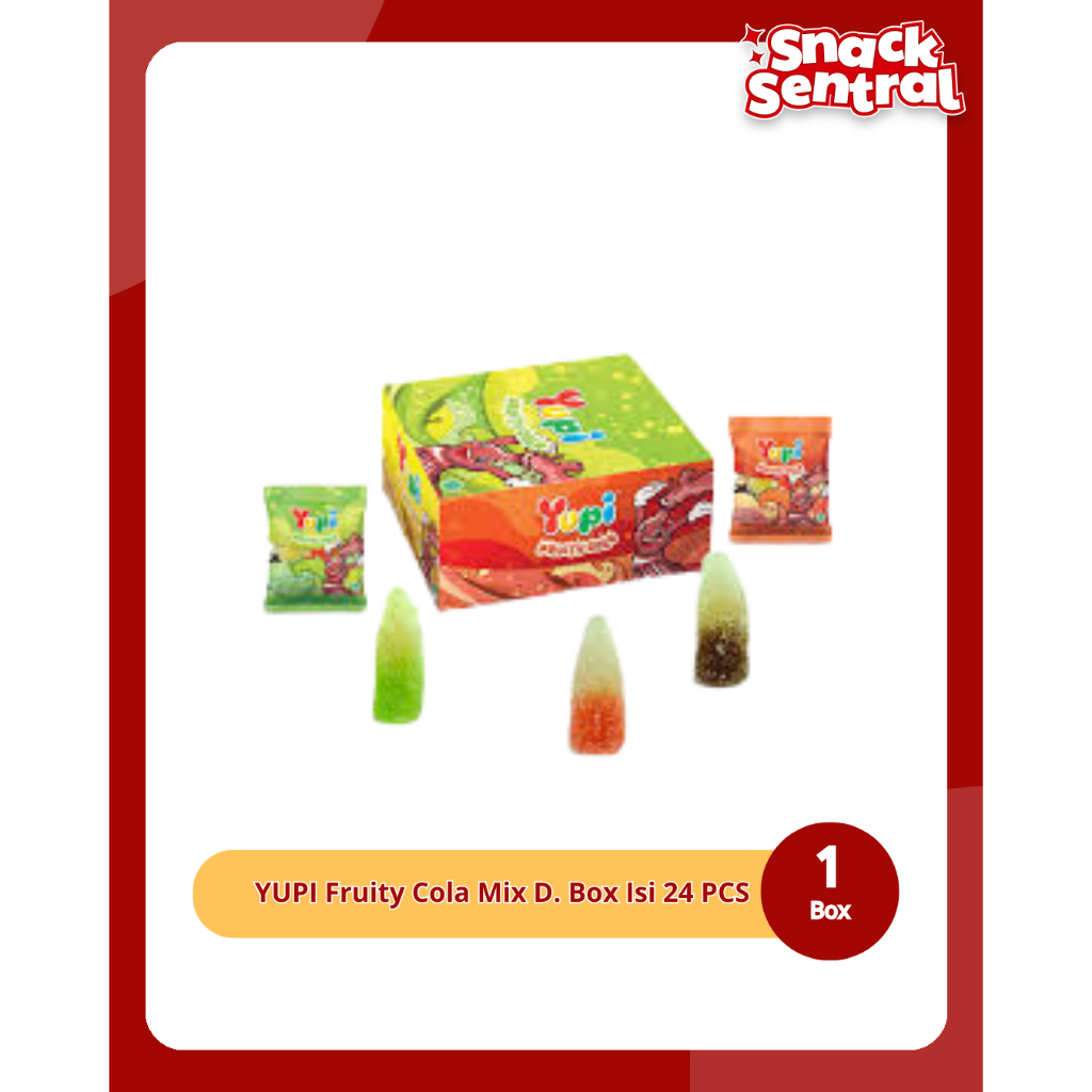 

YUPI Fruity Cola Mix D. Box Permen Jelly Rasa Cola Buah Segar 1 Box Isi 24 PCS