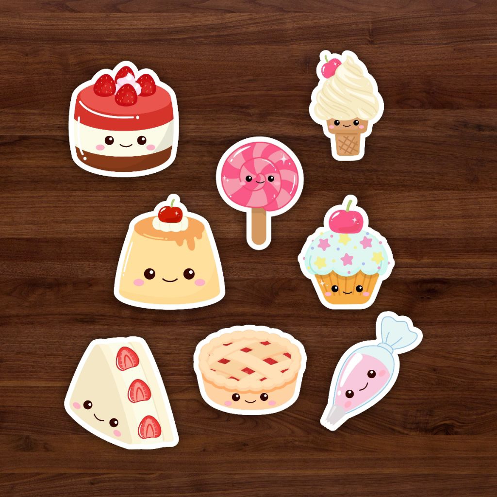 

Stiker Vinyl Matte Mungil Cute Desert Cake Ice Cream 4-6 CM Dekorasi Scrapbook Journal