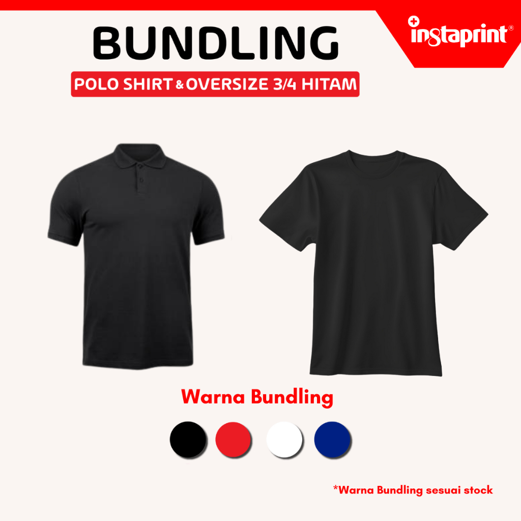 [BUNDLING] Kaos Polo & Kaos Polos Oversize 3/4 Unisex Hitam