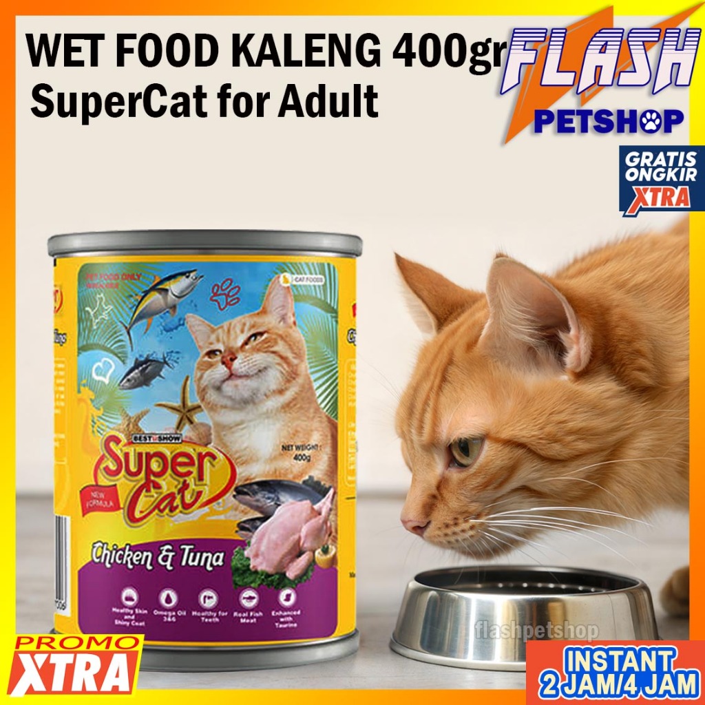SUPERCAT 400 gr kaleng, adult wet cat Food, Makanan basah kucing dewasa di Flash Petshop