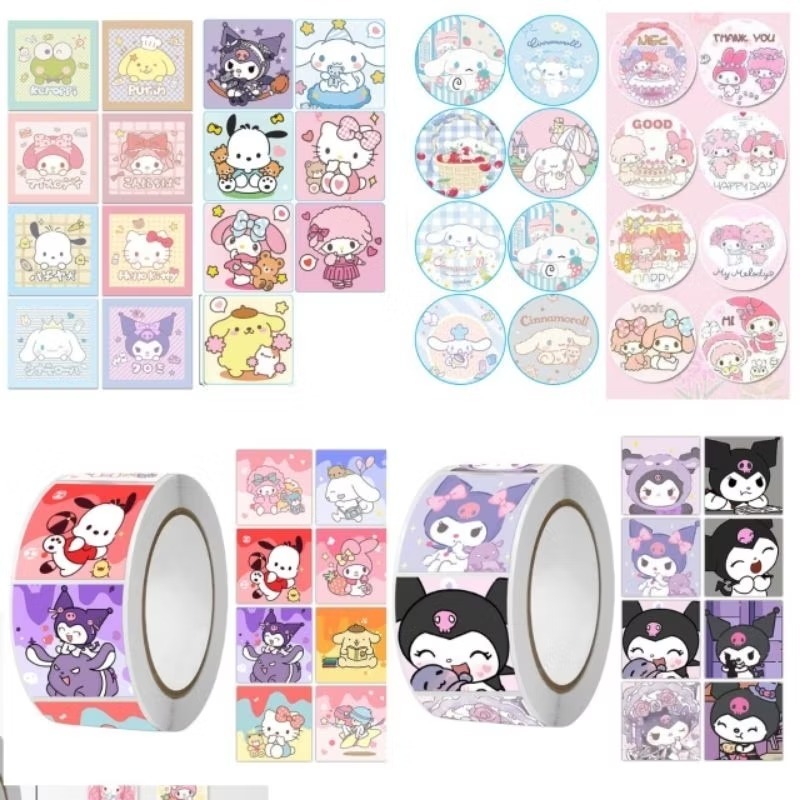 

Sticker Roll Label Lucu Isi 500 Pcs Karakter Sanrio / Stiker Roll Packaging Kotak Bungkusan