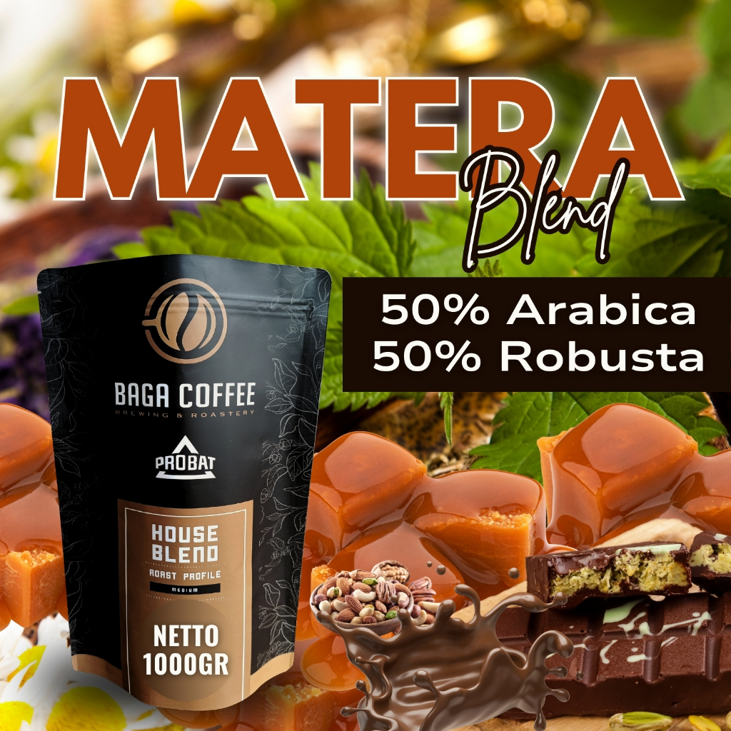 

Kopi Baga Coffee Matera Blend 50% Arabica 50% Robusta Whole Bean kopi biji / bubuk