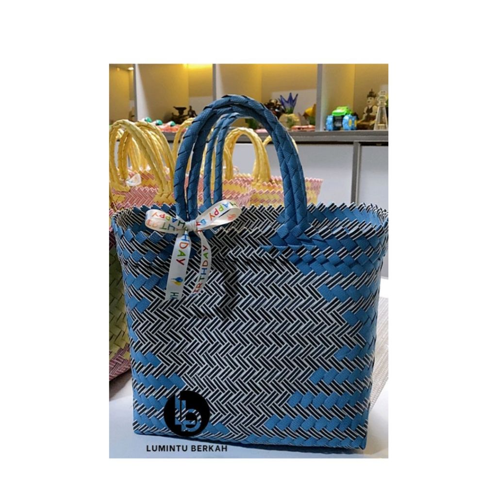 Tas Anyam Plastik Lurik/Tas Belanja/Tas Keranjang/Tas Sedang