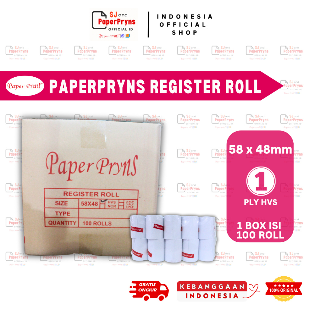 

(BOX) PAPERPRYNS Kertas Telstrook Register Roll 58 x 48mm – 1 PLY HVS