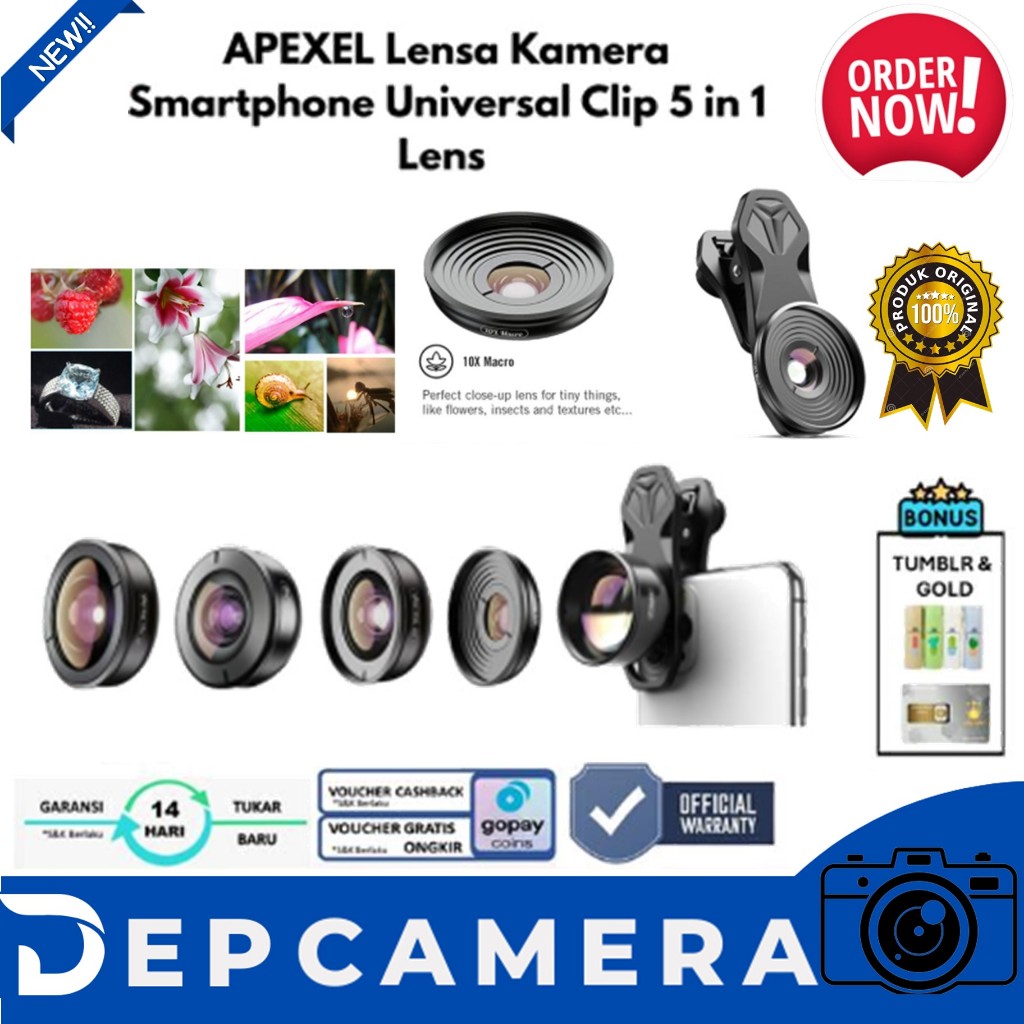 APEXEL Lensa Kamera Smartphone Universal Clip 5 in 1 Lens - APL-HB5 - Black