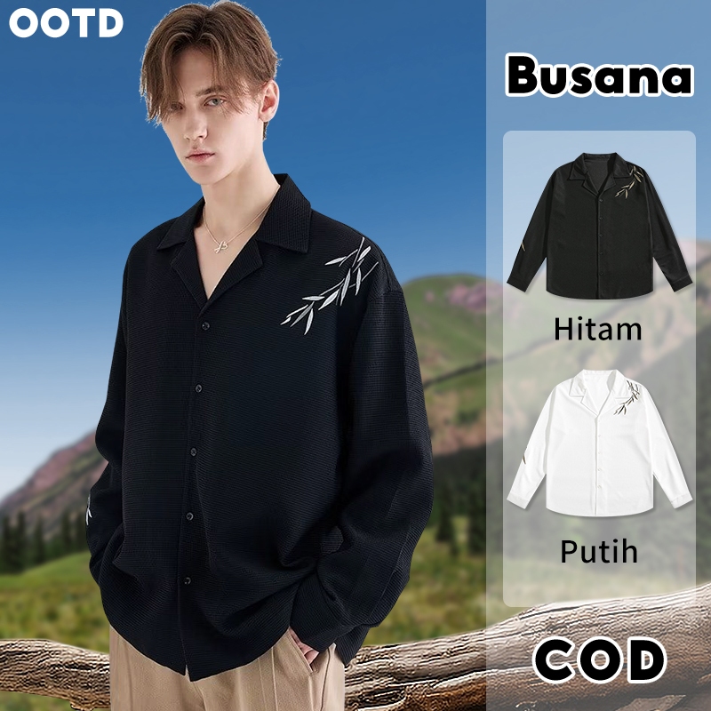 kemeja bordir pria kemeja oversize pria kemeja bordir kemeja putih pria kemeja hitam Korean style y2