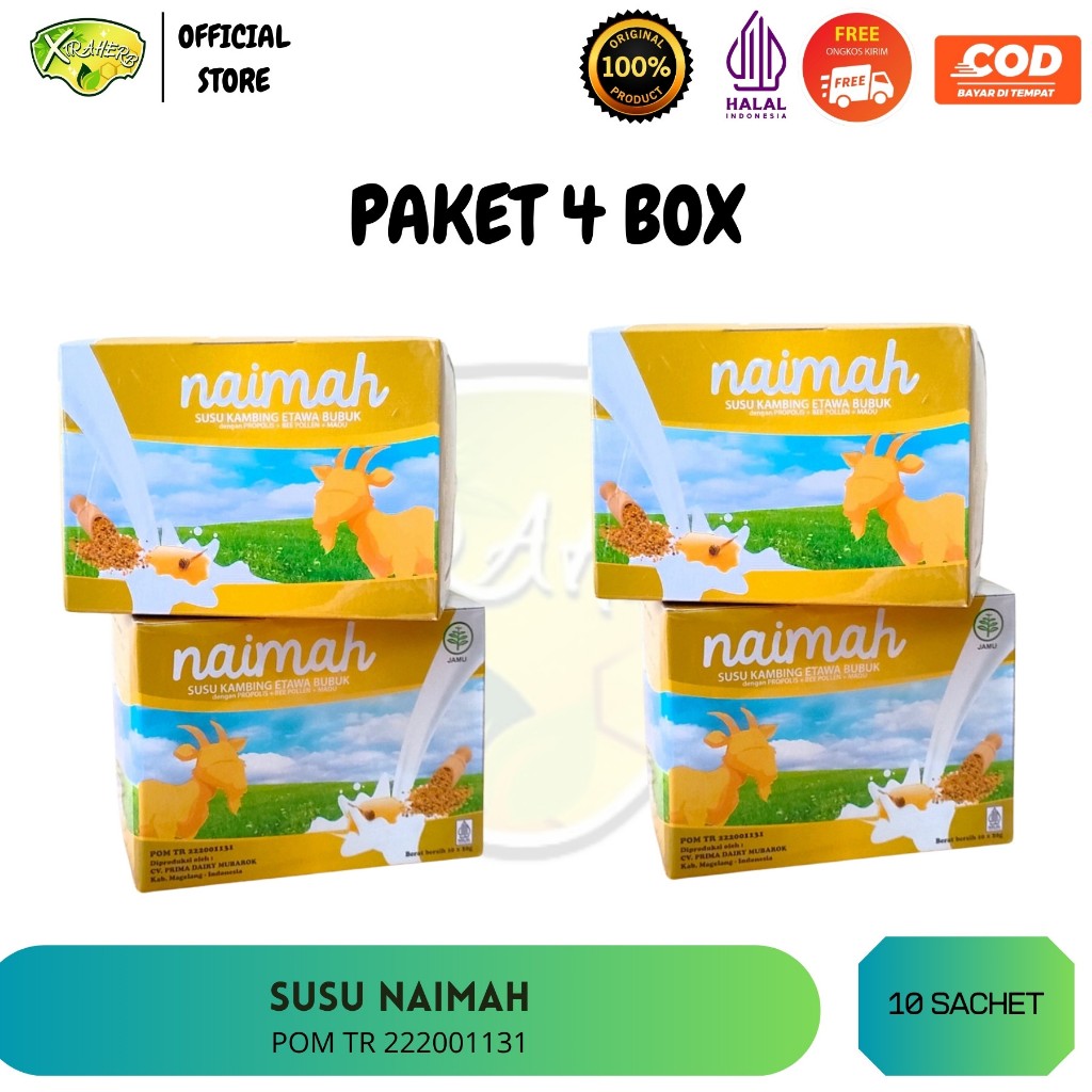 

NAIMAH 4 BOX - Susu Kambing Etawa Bubuk Plus Madu Propolis Atasi Sesak Nafas dan Batuk Berdahak