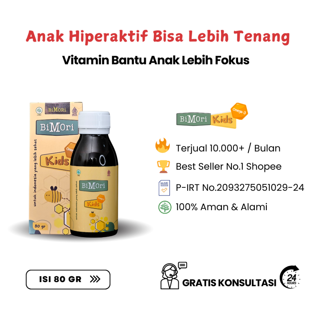 Bimori Kids Vitamin Anak Hiperaktif Tantrum Nutrisi Otak Daya Ingat Nafsu Makan 60ml