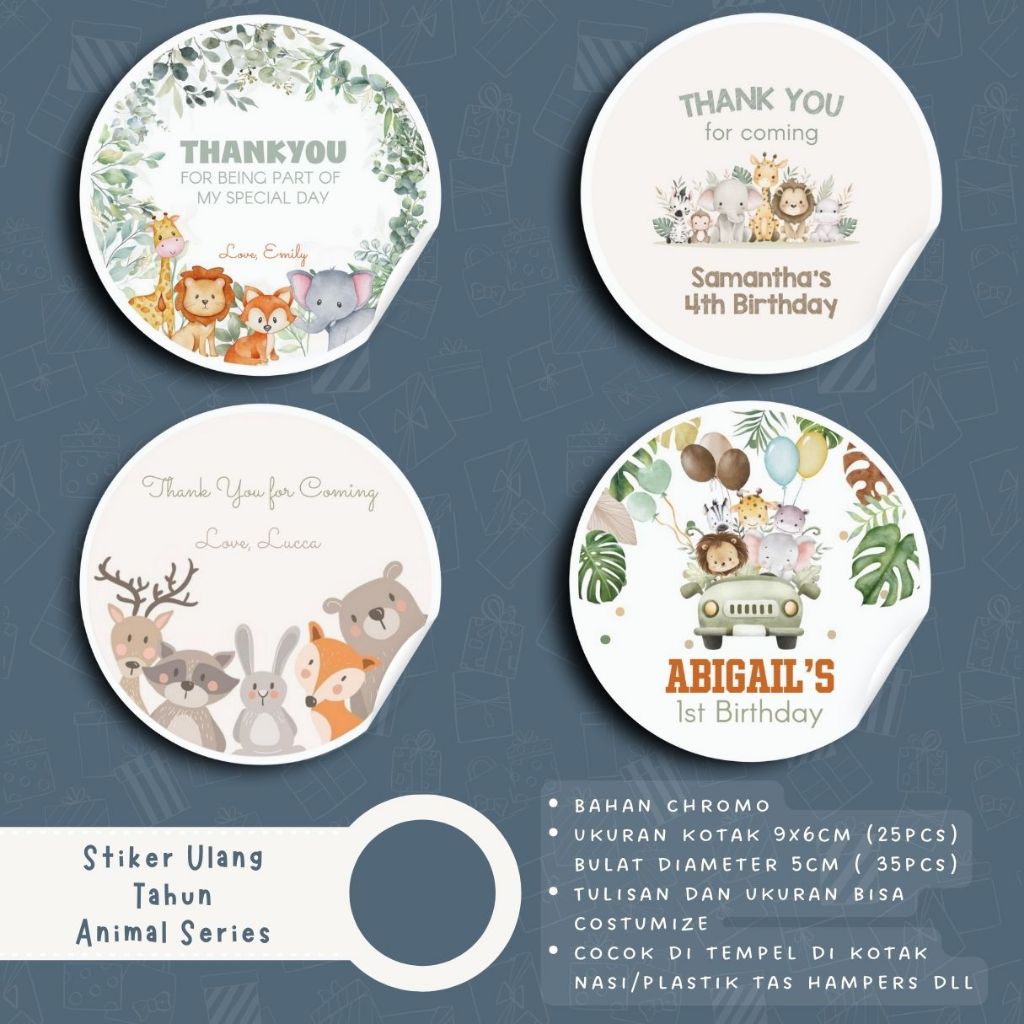 

Stiker ulang tahun tema Animal Safari Jungle stiker bento stiker hampers kotak makan ulang tahun