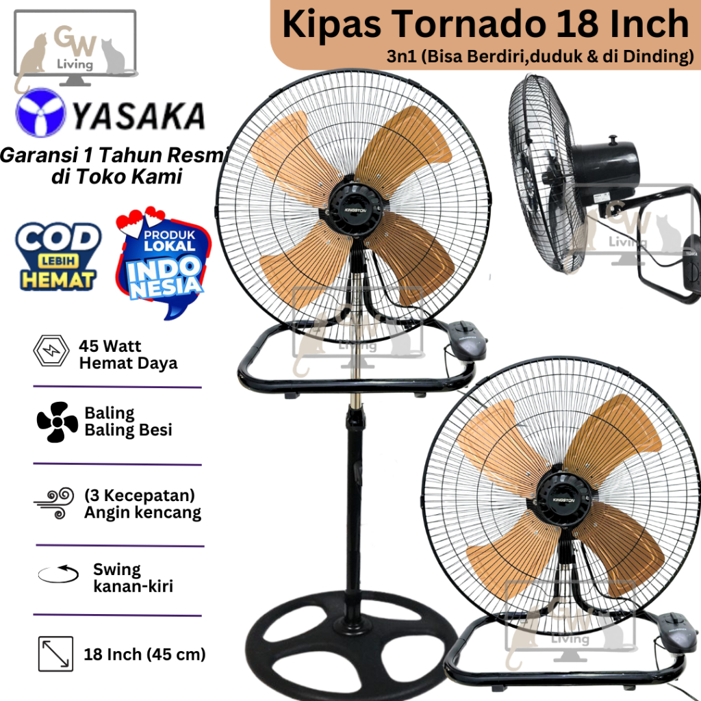 Kipas Angin Tornado Besi 18 Inch 12 inch 3in1 2in1 Kencang Hemat Daya Baling Emas Gold